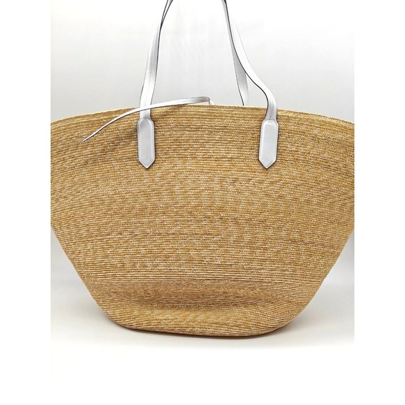 OSCAR DE LA RENTA tulip raffia large tote + Dust bag --NATURAL/WHITE - Picture 6 of 13